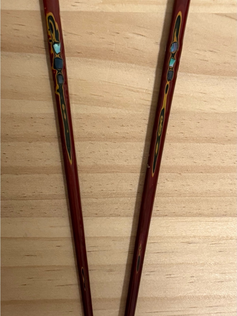 Vintage Honduran Wood Hair Sticks Shell Inlay Pair 7.75”